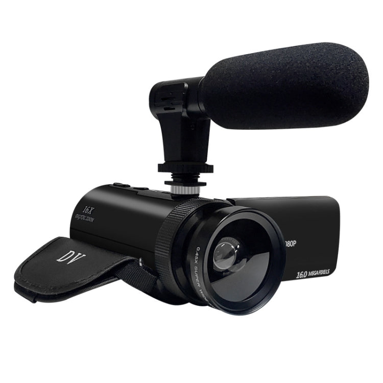16MP 16X Digital Zoom Vlogging Camera Video Camcorder with 2.4 Inch Flip Screen, Spec: With Wide Angle & Mic UK Plug