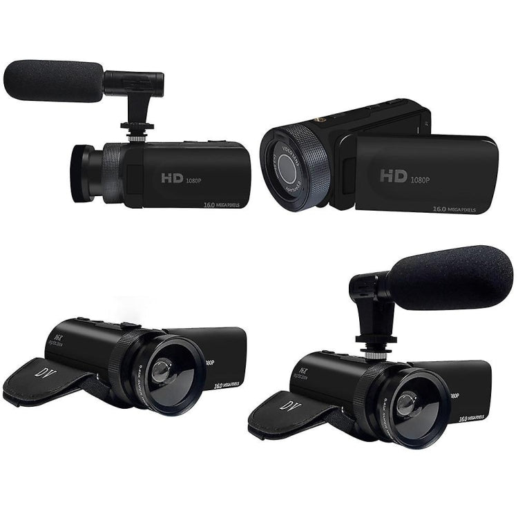 16MP 16X Digital Zoom Vlogging Camera Video Camcorder with 2.4 Inch Flip Screen, Spec: With Wide Angle & Mic AU Plug