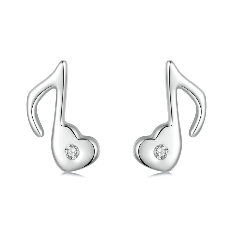 S925 Sterling Silver Platinum-plated Heart Note Zircon Earrings - SCE1805