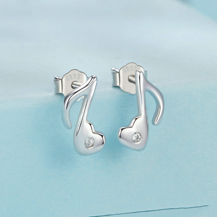 S925 Sterling Silver Platinum-plated Heart Note Zircon Earrings - SCE1805