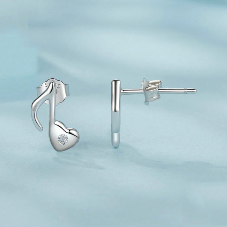 S925 Sterling Silver Platinum-plated Heart Note Zircon Earrings - SCE1805