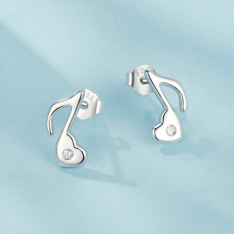 S925 Sterling Silver Platinum-plated Heart Note Zircon Earrings - SCE1805