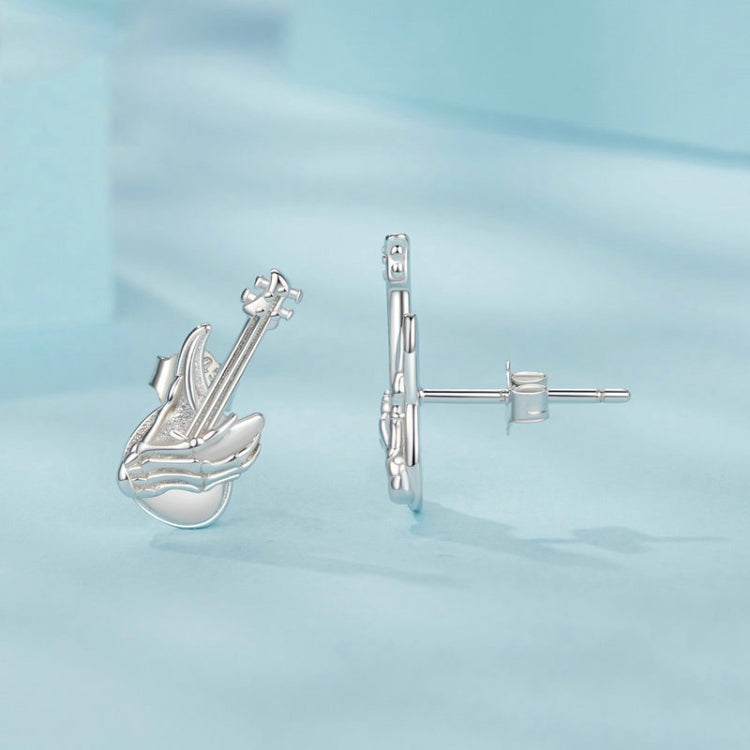 S925 Sterling Silver Platinum-plated Skeleton Hand Bass Earrings - SCE1806