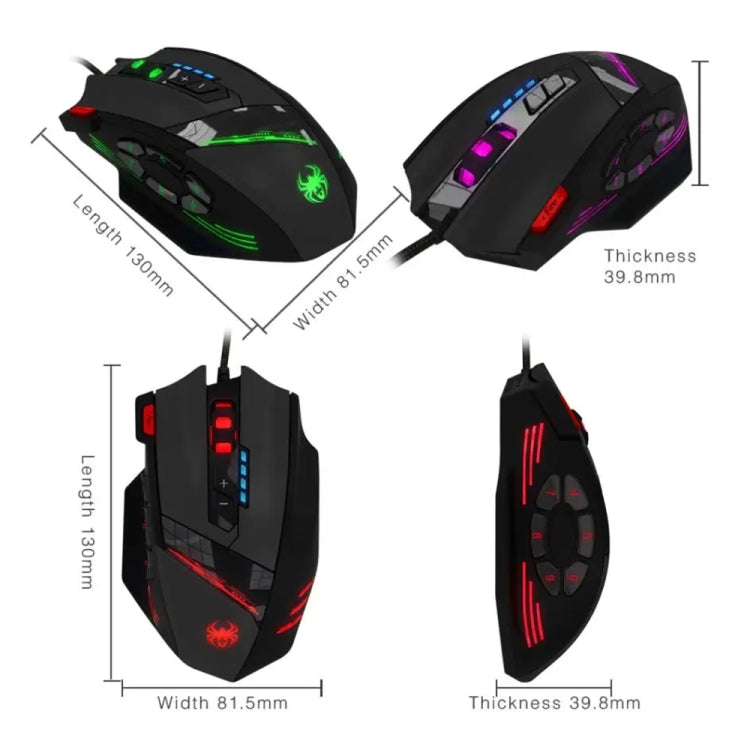 ZELOTES C12 12-buttons Ergonomic Programming Custom Gaming Wired Mouse - Black