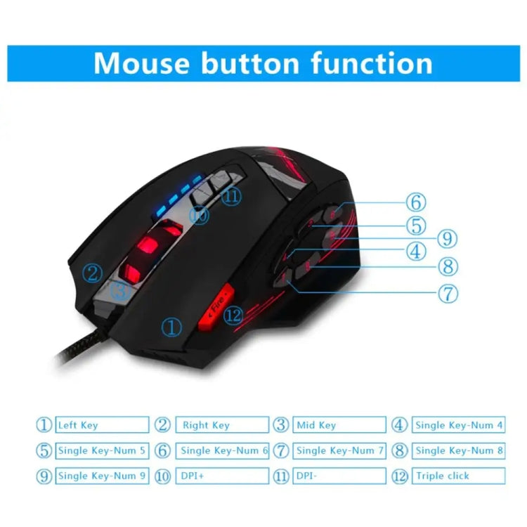 ZELOTES C12 12-buttons Ergonomic Programming Custom Gaming Wired Mouse - Black