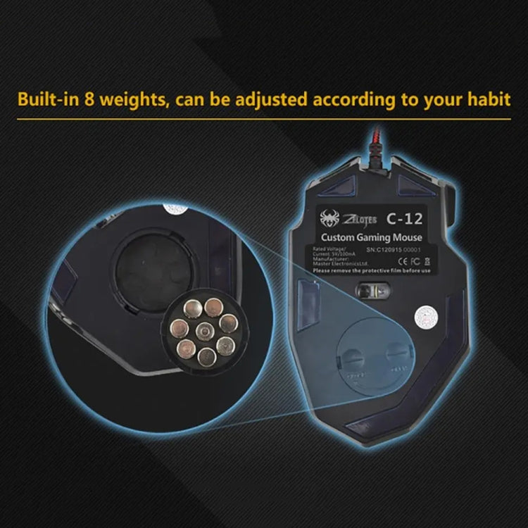 ZELOTES C12 12-buttons Ergonomic Programming Custom Gaming Wired Mouse - Black