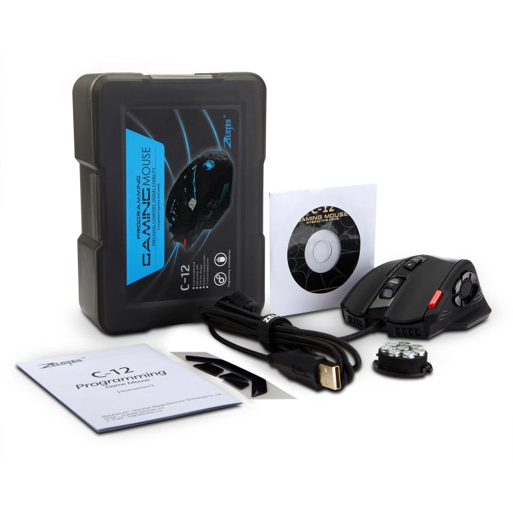ZELOTES C12 12-buttons Ergonomic Programming Custom Gaming Wired Mouse - Black