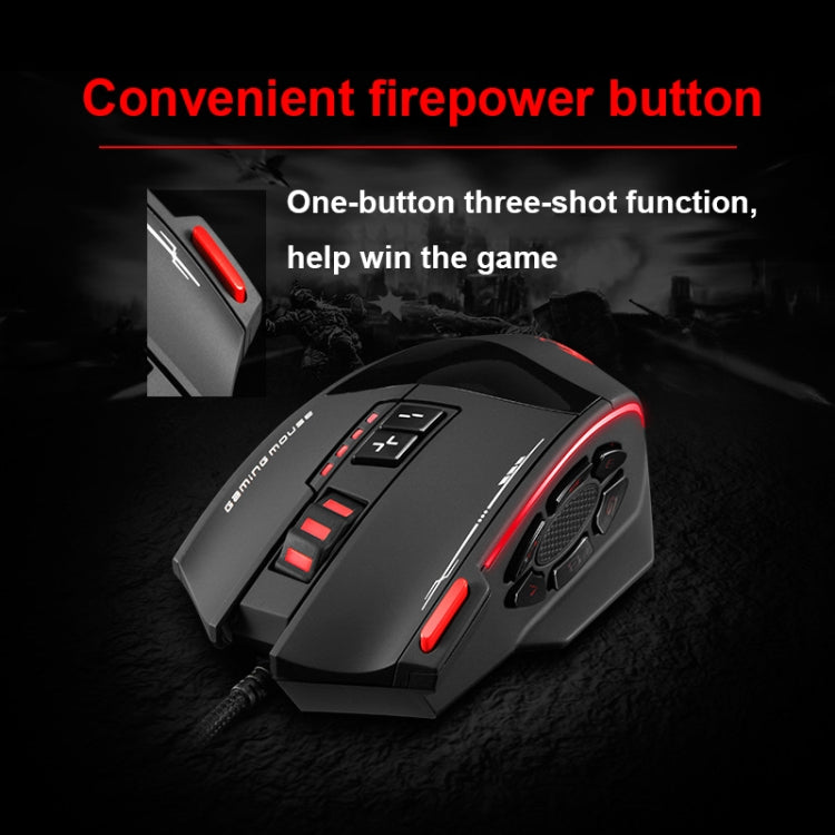 ZELOTES C19 12-Keys Ergonomic Programming Custom Wired Mouse - Black