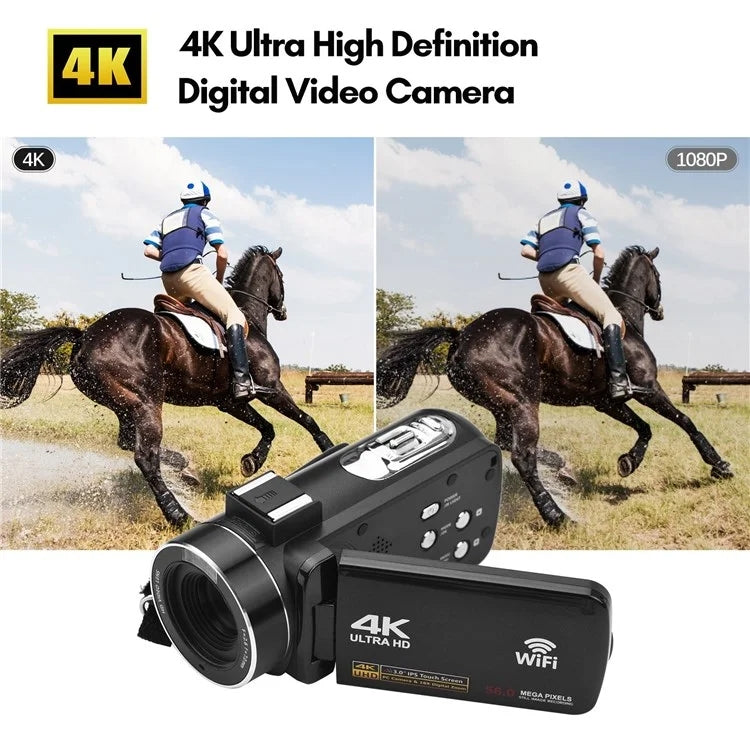 4K  Digital Video Camera 3 Inch IPS Touch Screen 56MP 18X Digital Zoom WiFi Camcorder, Spec: Standard