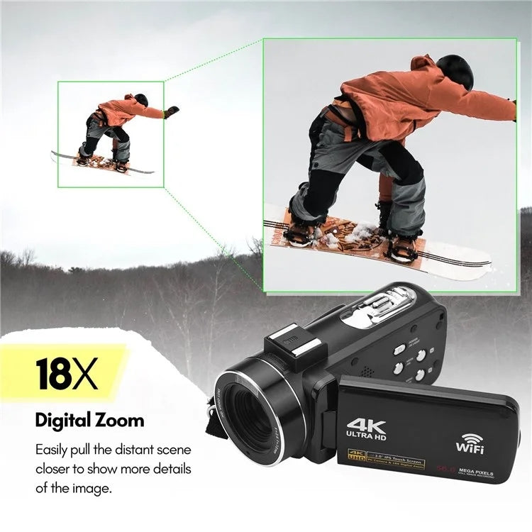 4K  Digital Video Camera 3 Inch IPS Touch Screen 56MP 18X Digital Zoom WiFi Camcorder, Spec: Set 1