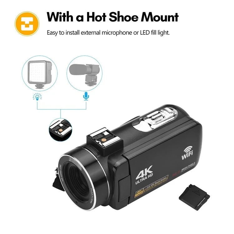 4K  Digital Video Camera 3 Inch IPS Touch Screen 56MP 18X Digital Zoom WiFi Camcorder, Spec: Standard