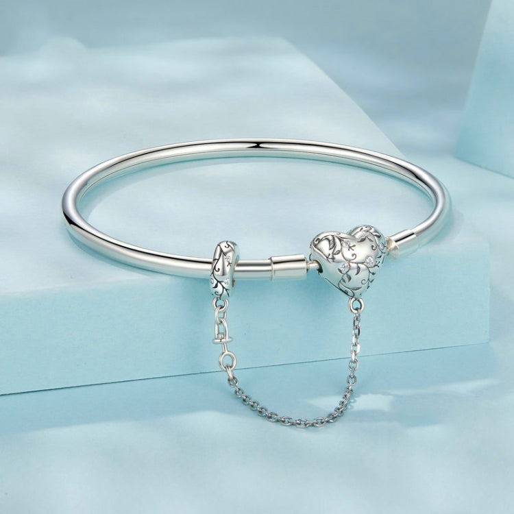 S925 Sterling Silver Oxidized Retro Heart Pattern Bracelet, Size: 17cm