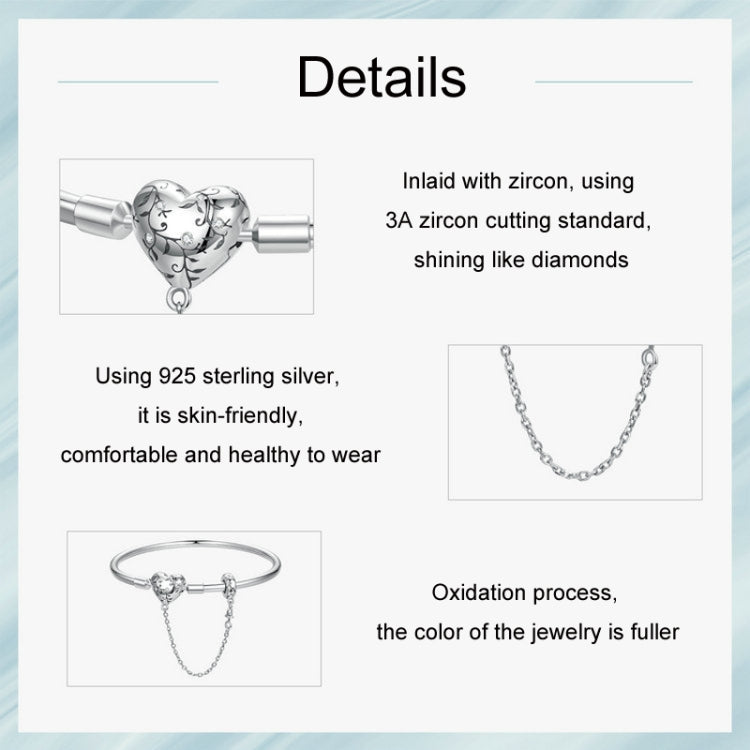 S925 Sterling Silver Oxidized Retro Heart Pattern Bracelet, Size: 19cm