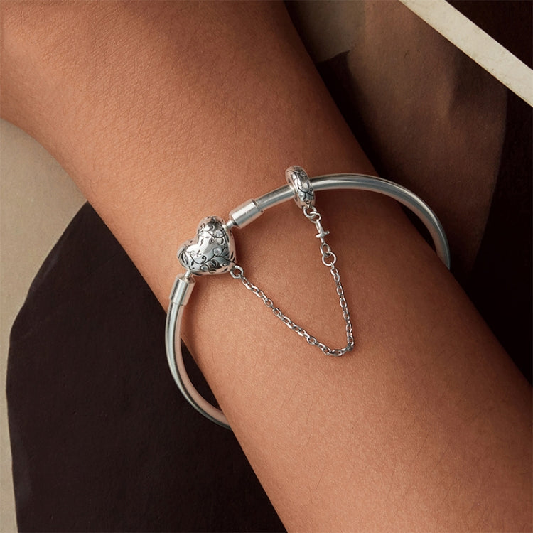 S925 Sterling Silver Oxidized Retro Heart Pattern Bracelet, Size: 17cm