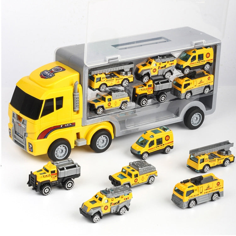 Children Storage Container Truck Model With Six Alloy Cars Simulation Engineering Fire Fleet Toy Gift, Style: Engineering Convoy