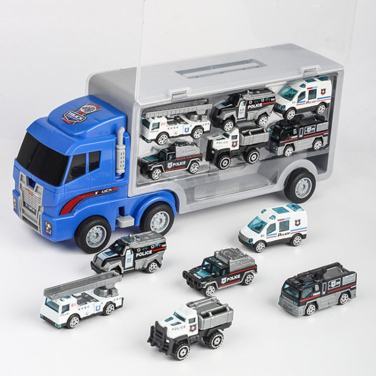 Children Storage Container Truck Model With Six Alloy Cars Simulation Engineering Fire Fleet Toy Gift, Style: Police Convoy