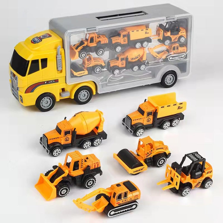 Children Storage Container Truck Model With Six Alloy Cars Simulation Engineering Fire Fleet Toy Gift, Style: Construction Convoy