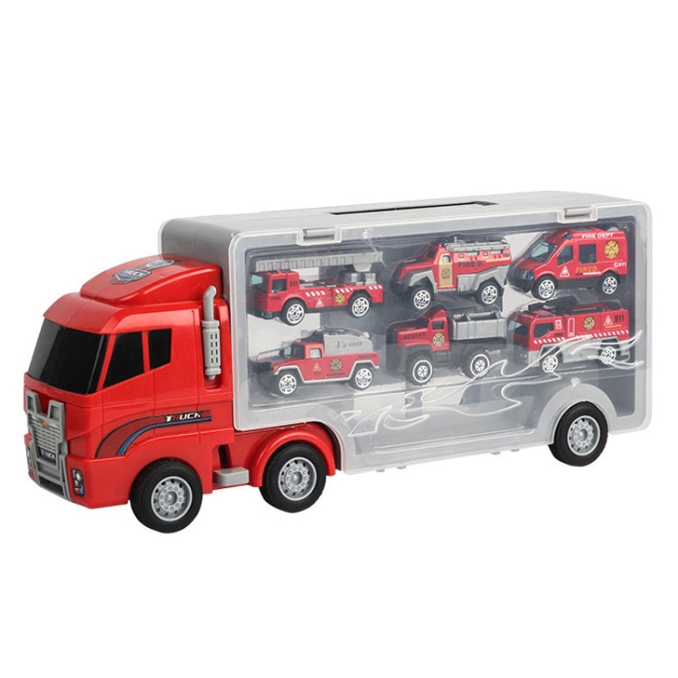 Children Storage Container Truck Model With Six Alloy Cars Simulation Engineering Fire Fleet Toy Gift, Style: Fire Convoy