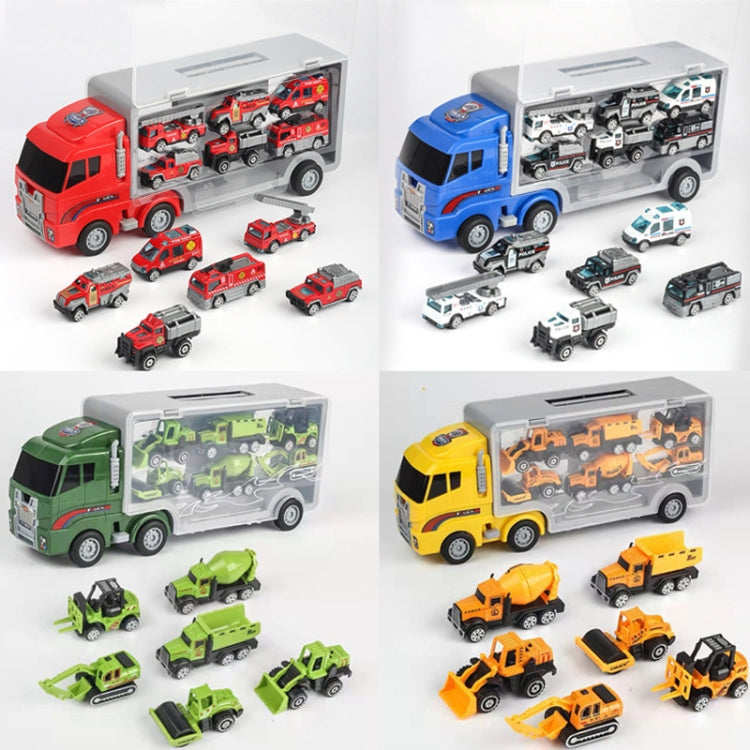 Children Storage Container Truck Model With Six Alloy Cars Simulation Engineering Fire Fleet Toy Gift, Style: Fire Convoy