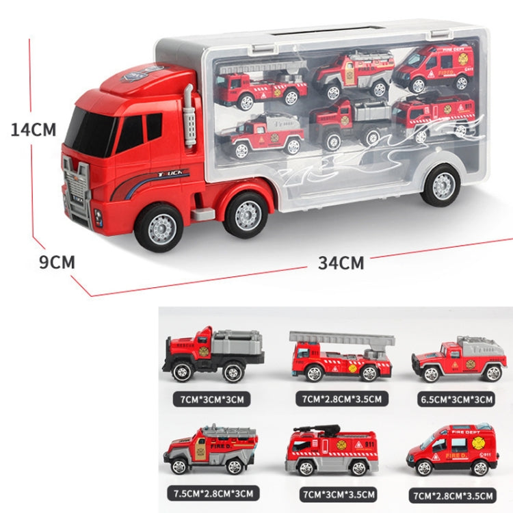 Children Storage Container Truck Model With Six Alloy Cars Simulation Engineering Fire Fleet Toy Gift, Style: Fire Convoy