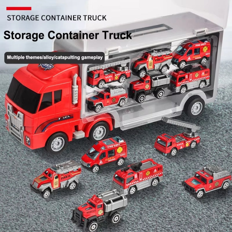 Children Storage Container Truck Model With Six Alloy Cars Simulation Engineering Fire Fleet Toy Gift, Style: Engineering Convoy