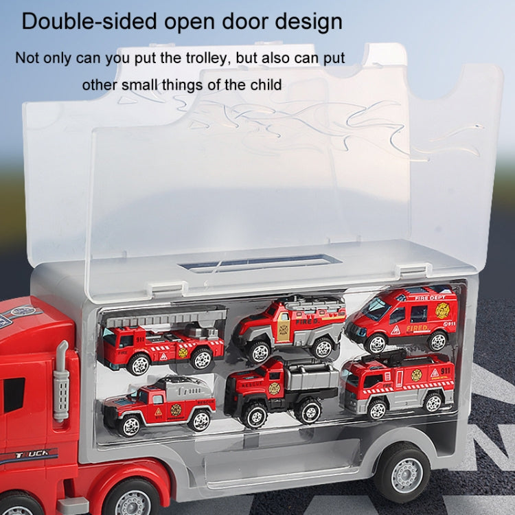 Children Storage Container Truck Model With Six Alloy Cars Simulation Engineering Fire Fleet Toy Gift, Style: Engineering Convoy