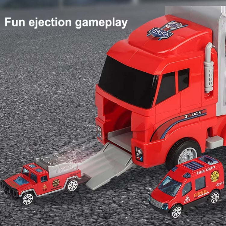 Children Storage Container Truck Model With Six Alloy Cars Simulation Engineering Fire Fleet Toy Gift, Style: Fire Convoy