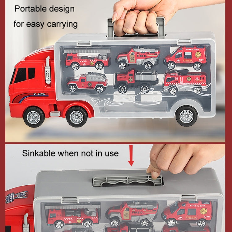 Children Storage Container Truck Model With Six Alloy Cars Simulation Engineering Fire Fleet Toy Gift, Style: Police Convoy