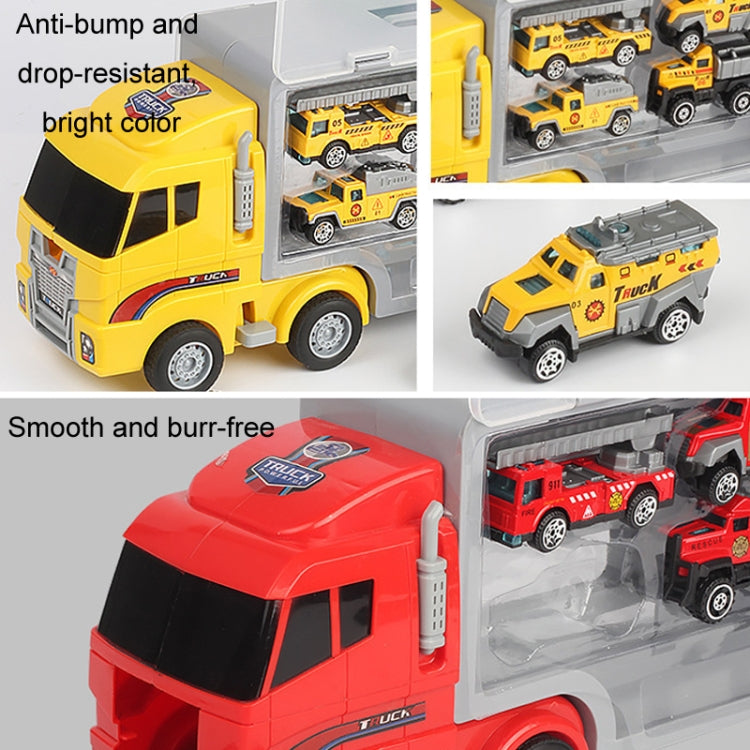 Children Storage Container Truck Model With Six Alloy Cars Simulation Engineering Fire Fleet Toy Gift, Style: Police Convoy