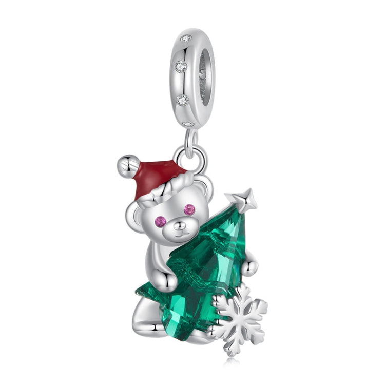 S925 Sterling Silver Cute Christmas Bear Pendant Jewelry Beads - BSC1065
