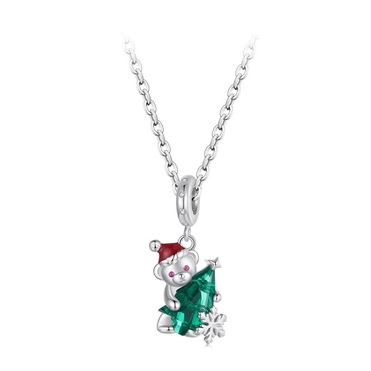 S925 Sterling Silver Cute Christmas Bear Pendant Jewelry Beads - BSC1065