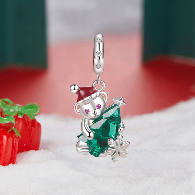 S925 Sterling Silver Cute Christmas Bear Pendant Jewelry Beads - BSC1065