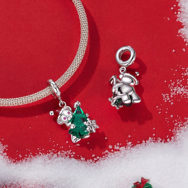 S925 Sterling Silver Cute Christmas Bear Pendant Jewelry Beads - BSC1065