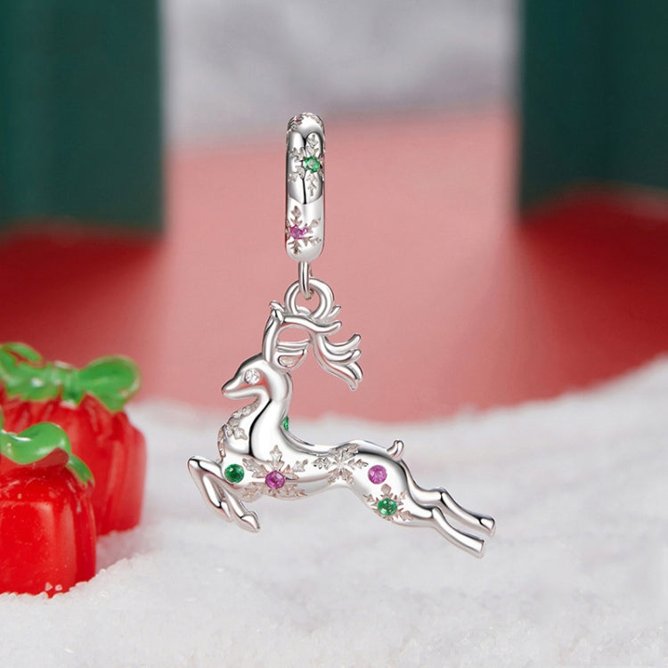 S925 Sterling Silver Christmas Smart Elk Pendant Jewelry Beads - BSC1066