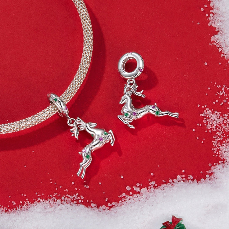 S925 Sterling Silver Christmas Smart Elk Pendant Jewelry Beads - BSC1066