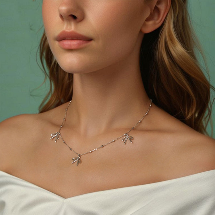 S925 Sterling Silver Platinum-plated Playful Bow Necklace - SCN529