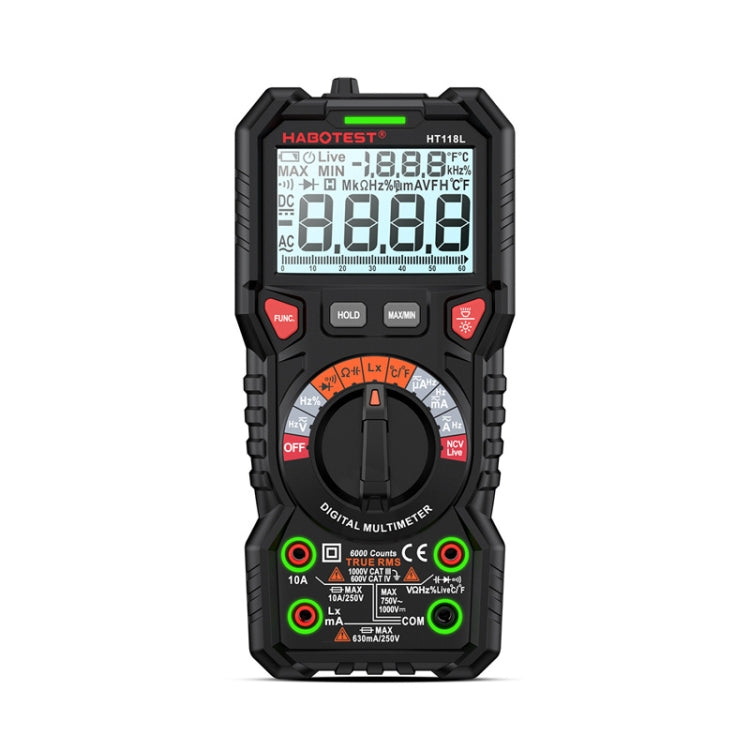 HABOTEST HT118L Mini High Precision Intelligent Anti-Burning Electrician Multimeter - Black
