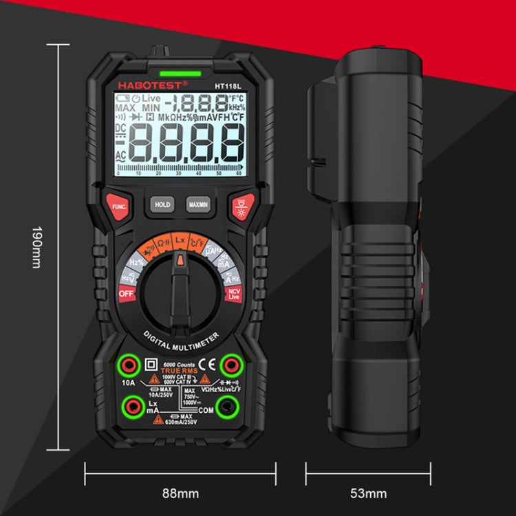 HABOTEST HT118L Mini High Precision Intelligent Anti-Burning Electrician Multimeter - Black