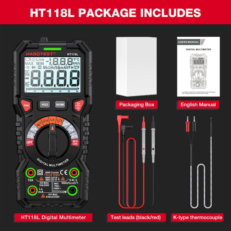 HABOTEST HT118L Mini High Precision Intelligent Anti-Burning Electrician Multimeter - Black