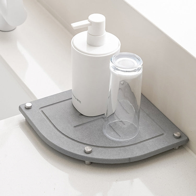 Bathroom Countertop Drying Mat Diatomite Water-Absorbent Quick-Drying Coaster Fan Shaped Drainage Mat, Color: S06 Dark Gray - 21x21cm