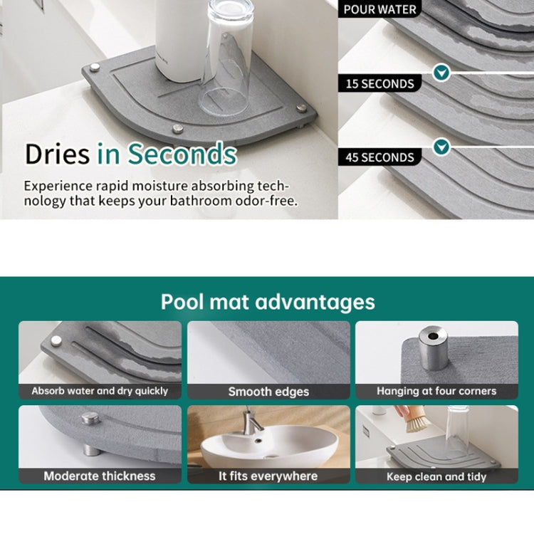 Bathroom Countertop Drying Mat Diatomite Water-Absorbent Quick-Drying Coaster Fan Shaped Drainage Mat, Color: S09 Dark Gray - 21x21cm
