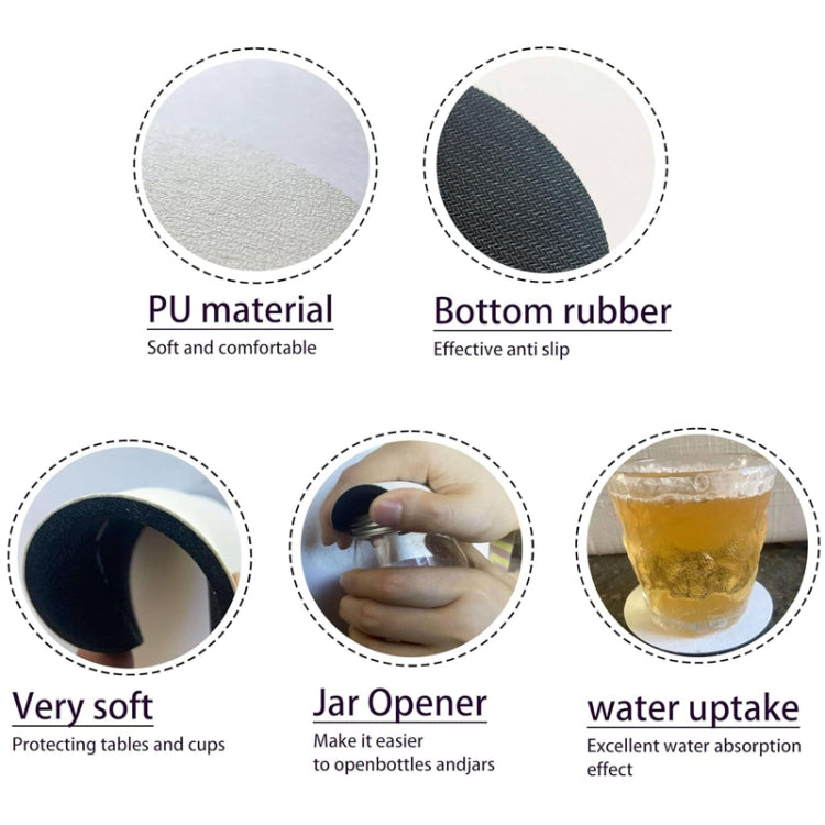 6.8cm 4pcs PU Leather Car Coaster Car Decorative Water Absorption Cup Sink Mat - White