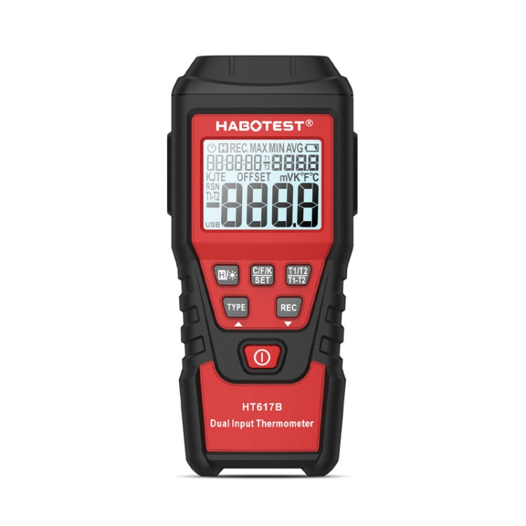 HABOTEST HT617B Digital Dual Channel Thermocouple Thermometer - Black Red