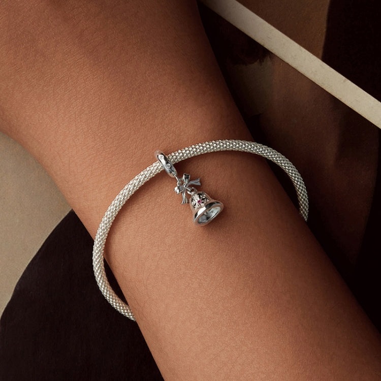 S925 Sterling Silver Bow Bell Bracelet Pendant Festival Jewelry Beads - BSC1067