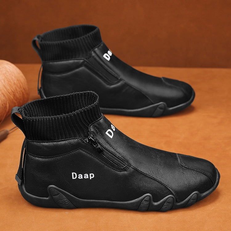 Men Trend Socks Shoes High Top Outdoor Anti-slip Casual Sneakers Leather Work Shoes, Size: 44