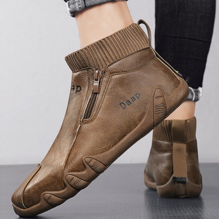 Men Trend Socks Shoes High Top Outdoor Anti-slip Casual Sneakers Leather Work Shoes, Size: 44