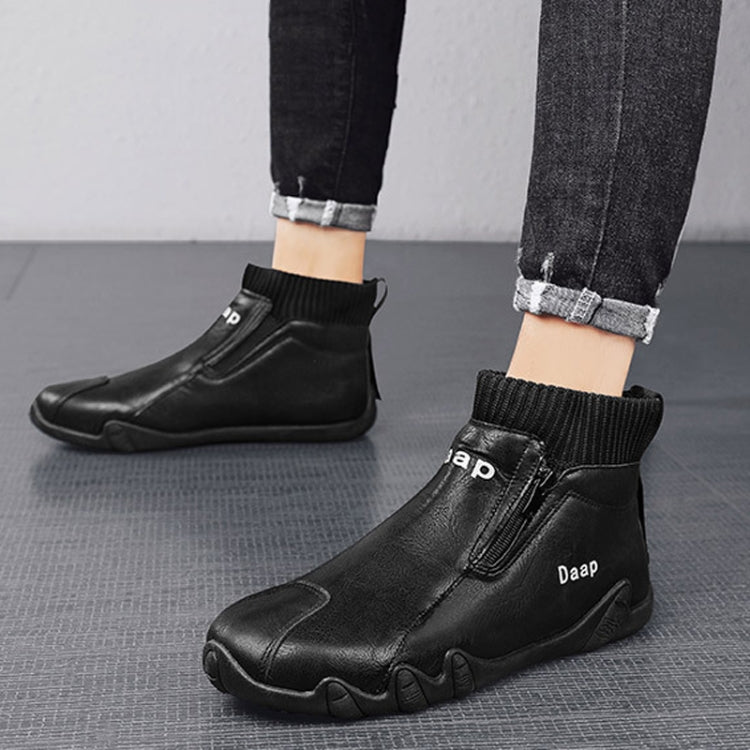 Men Trend Socks Shoes High Top Outdoor Anti-slip Casual Sneakers Leather Work Shoes, Size: 44