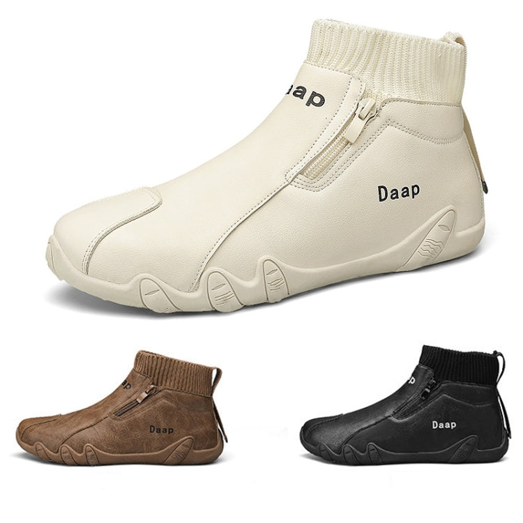 Men Trend Socks Shoes High Top Outdoor Anti-slip Casual Sneakers Leather Work Shoes, Size: 44