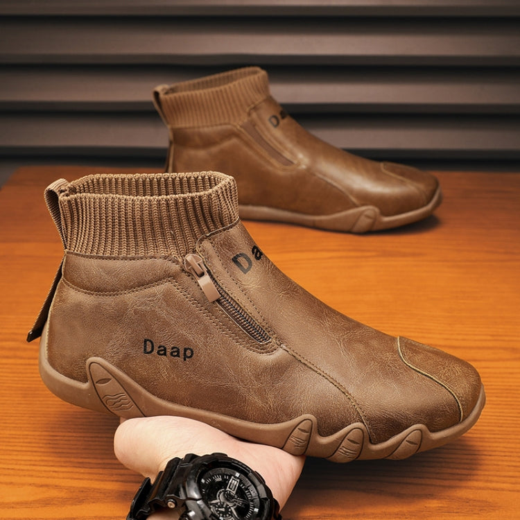Men Trend Socks Shoes High Top Outdoor Anti-slip Casual Sneakers Leather Work Shoes, Size: 42