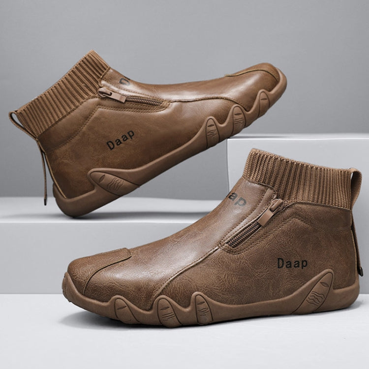 Men Trend Socks Shoes High Top Outdoor Anti-slip Casual Sneakers Leather Work Shoes, Size: 44
